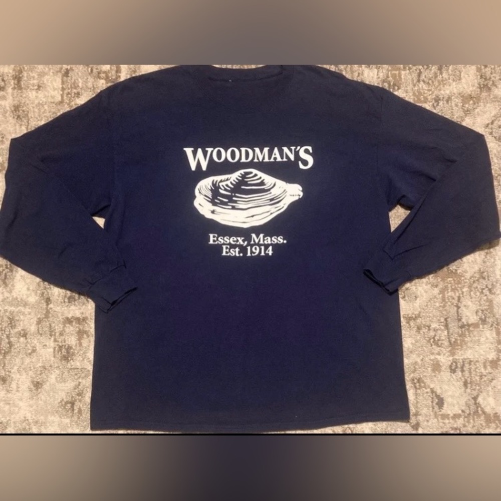 Vintage Woodmans Fried Clams Cape Ann Famous - Navy LS Tee Men’s Large EUC
